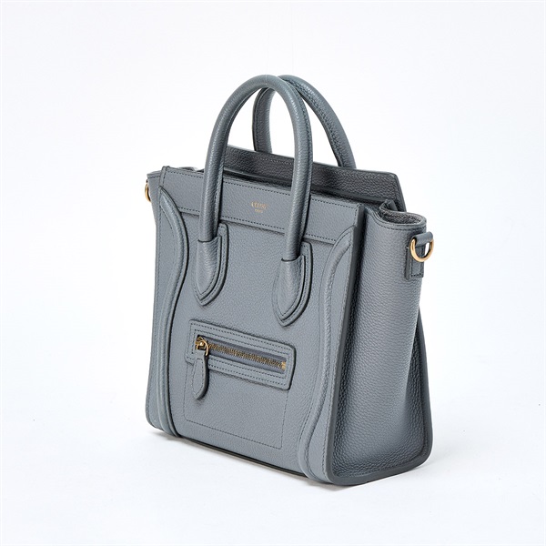CELINE ラゲージ ナノショッパー ハンドバッグ グレー ゴールド レザーの画像1