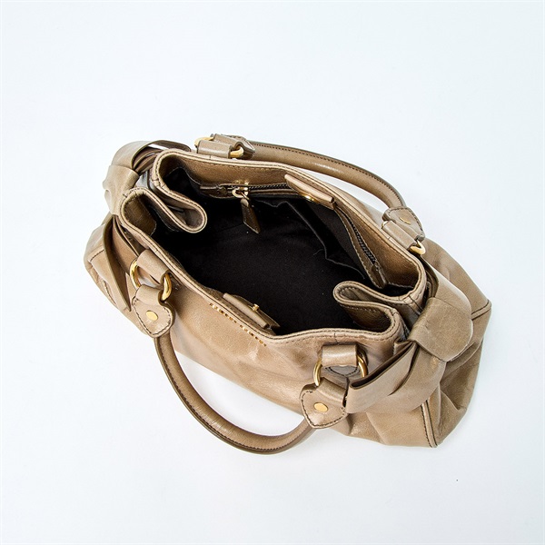 MIU MIU サイドリボン ハンドバッグ ベージュ ゴールド レザーの画像6