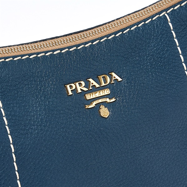 PRADA ロゴ ショルダーバッグ ブルー ゴールド レザーの画像4