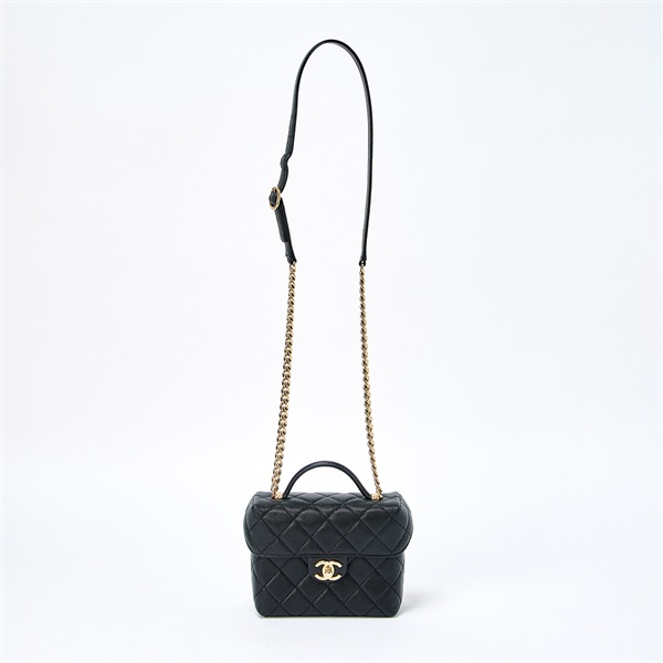 CHANEL マトラッセ トップハンドル 2021年 ショルダーバッグ ブラック ゴールド キャビアスキンの画像5