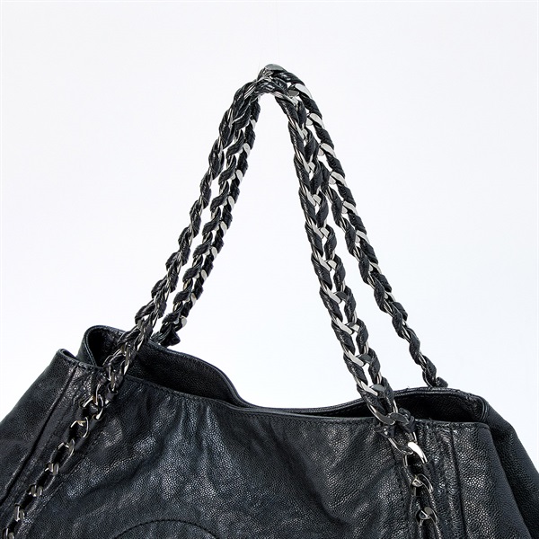 CHANEL ココマーク ラグジュアリーライン 2007年 ショルダーバッグ ブラック シルバー キャビアスキンの画像3