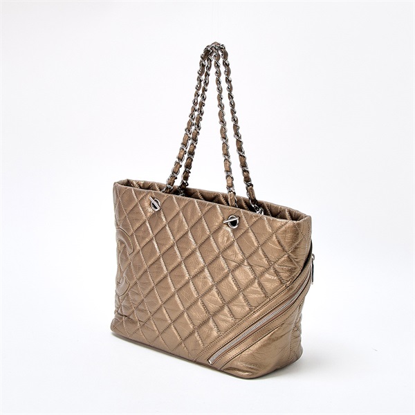 CHANEL カンボン 2007年頃 コットンクラブ トートバッグ ゴールド シルバー ラムスキンの画像1