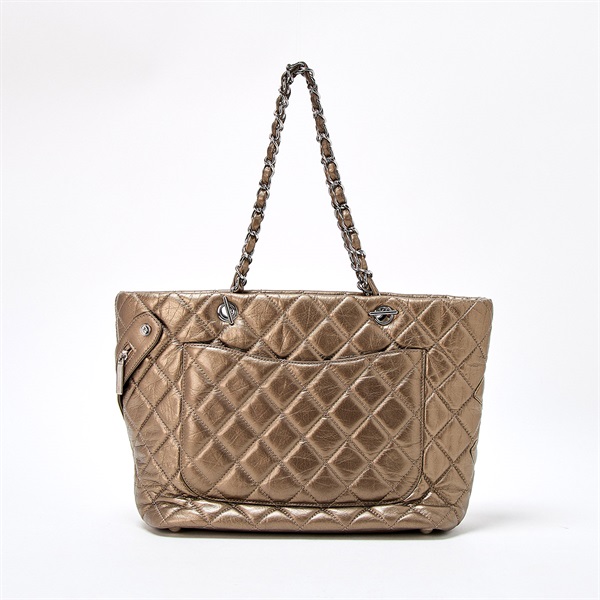 CHANEL カンボン 2007年頃 コットンクラブ トートバッグ ゴールド シルバー ラムスキンの画像2