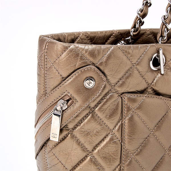CHANEL カンボン 2007年頃 コットンクラブ トートバッグ ゴールド シルバー ラムスキンの画像3