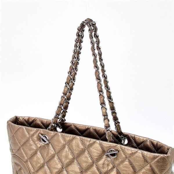 CHANEL カンボン 2007年頃 コットンクラブ トートバッグ ゴールド シルバー ラムスキンの画像4
