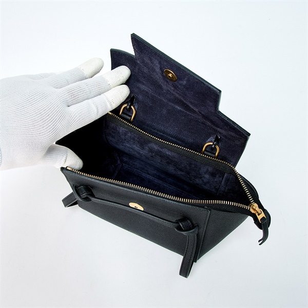 CELINE ベルトバッグ ハンドバッグ ブラック ゴールド グレインカーフの画像6