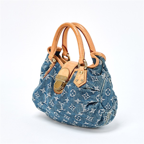 LOUIS VUITTON プリーティ モノグラムデニム ハンドバッグ M95020 ブルー ゴールド デニムの画像1