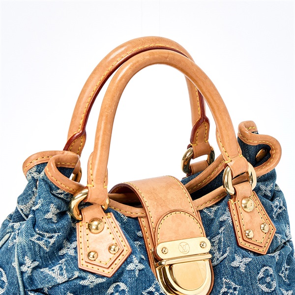 LOUIS VUITTON プリーティ モノグラムデニム ハンドバッグ M95020 ブルー ゴールド デニムの画像3