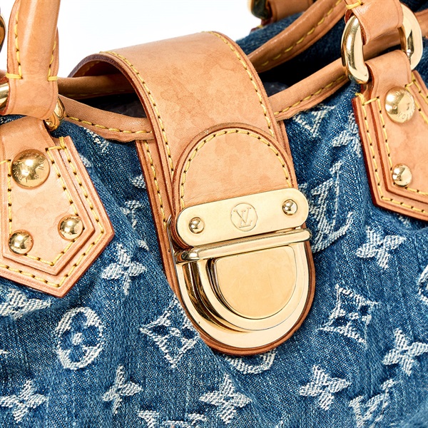 LOUIS VUITTON プリーティ モノグラムデニム ハンドバッグ M95020 ブルー ゴールド デニムの画像4