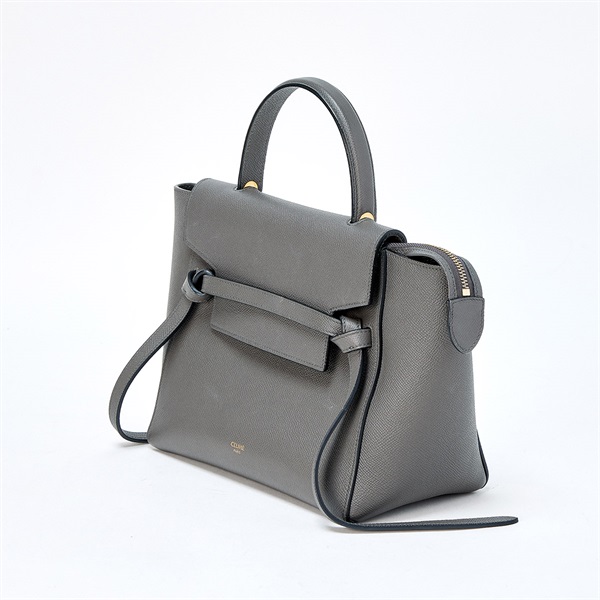 CELINE ベルトバッグ マイクロ ハンドバッグ グレー ゴールド グレインドカーフの画像1