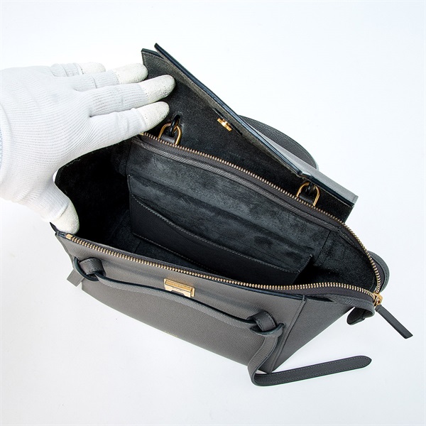 CELINE ベルトバッグ マイクロ ハンドバッグ グレー ゴールド グレインドカーフの画像6