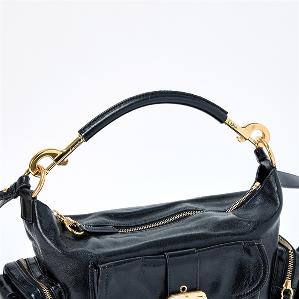 Chloe カメラバッグ ハンドバッグ ブラック ゴールド シャイニーレザーの画像3