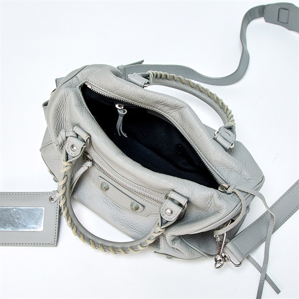 BALENCIAGA クラシックミニツィギー ハンドバッグ グレー シルバー レザーの画像6
