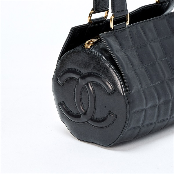 CHANEL チョコバー ミニボストン 2001年 ハンドバッグ ブラック ゴールド ラムスキンの画像4