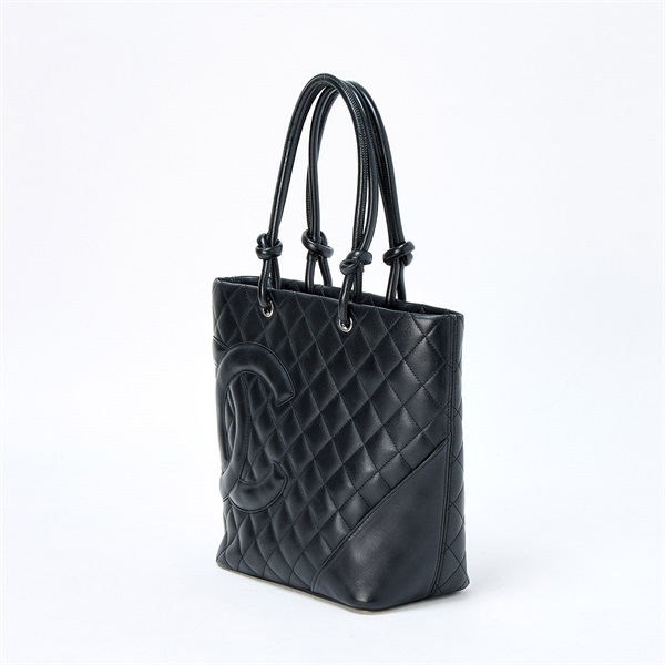 CHANEL カンボン ミディアムトート 2004年 ハンドバッグ ブラック シルバー ラムスキンの画像1