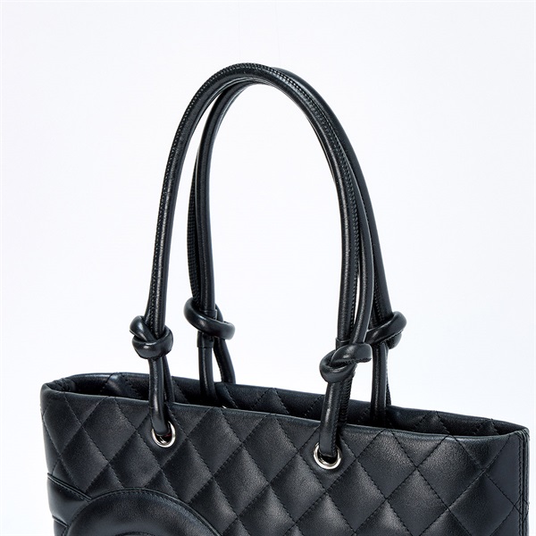 CHANEL カンボン ミディアムトート 2004年 ハンドバッグ ブラック シルバー ラムスキンの画像3