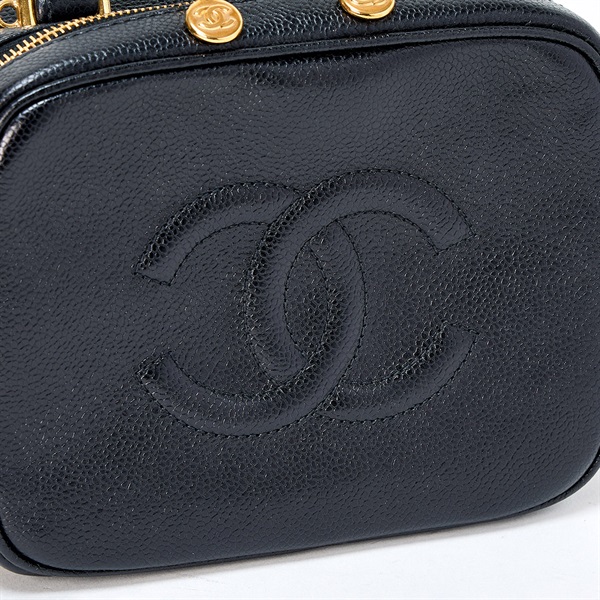 CHANEL ココマーク 1997年 ハンドバッグ ブラック ゴールド キャビアスキンの画像4