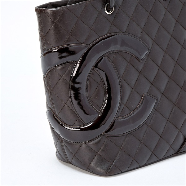 CHANEL カンボン ミディアムトート 2005年 ハンドバッグ ブラウン シルバー ラムスキンの画像4