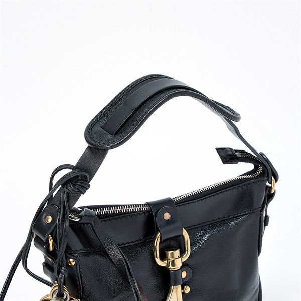 Chloe ケララ ハンドバッグ ブラック ゴールド レザーの画像3