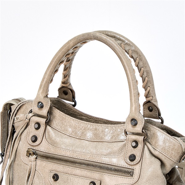 BALENCIAGA タウン ハンドバッグ グレー マットゴールド レザーの画像3
