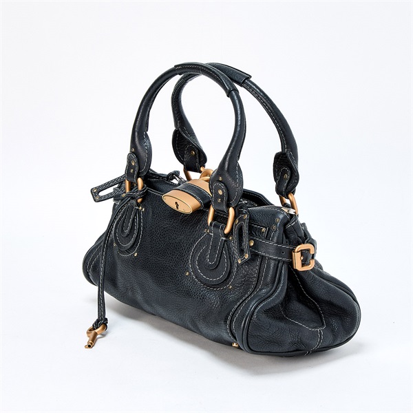 Chloe パディントン ミディアム ハンドバッグ ブラック ゴールド レザーの画像1