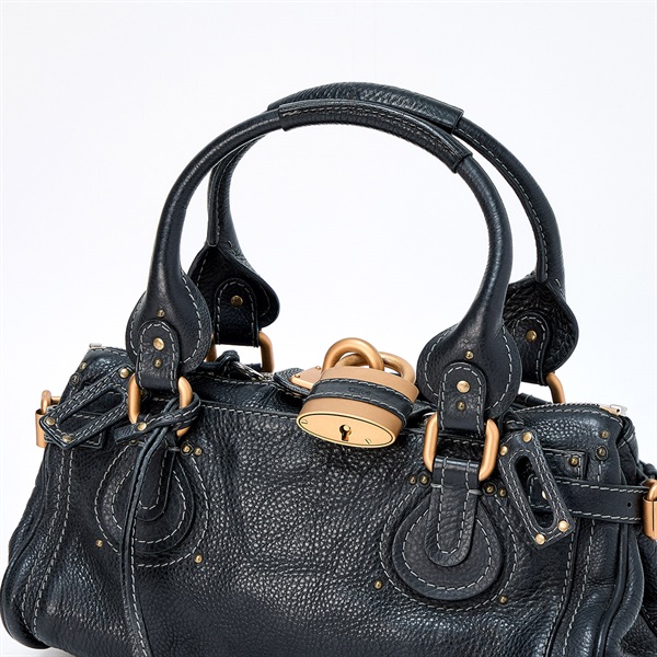 Chloe パディントン ミディアム ハンドバッグ ブラック ゴールド レザーの画像3