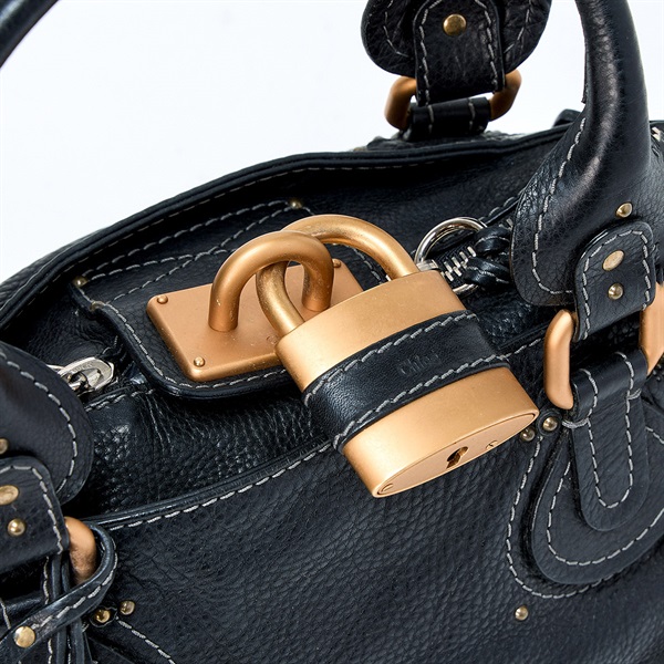 Chloe パディントン ミディアム ハンドバッグ ブラック ゴールド レザーの画像4