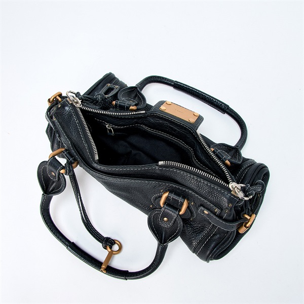 Chloe パディントン ミディアム ハンドバッグ ブラック ゴールド レザーの画像7