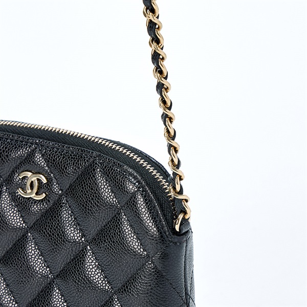 CHANEL マトラッセ ショルダーバッグ ブラック ゴールド キャビアスキンの画像3