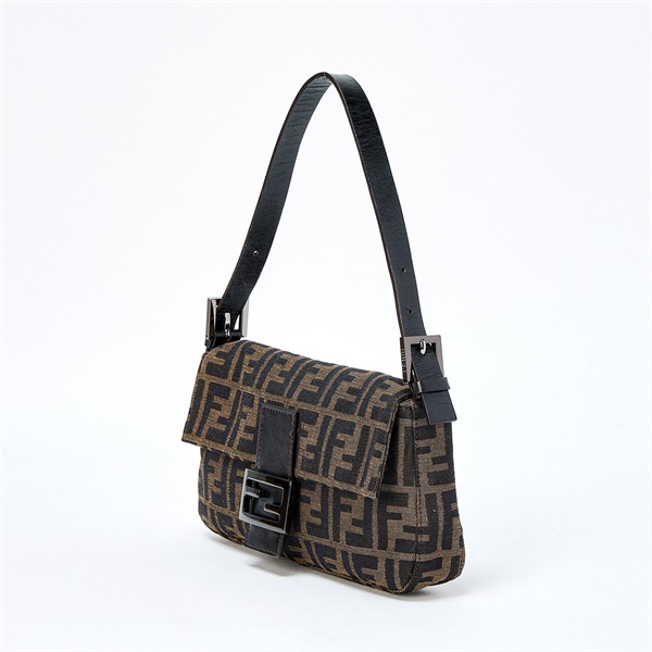FENDI マンマバゲット ズッカー ショルダーバッグ ブラウン シルバー キャンバスの画像1