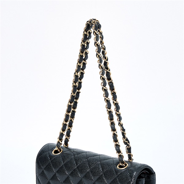 CHANEL マトラッセ ダブルフラップダブルチェーン 23 2021年 ショルダーバッグ ブラック ゴールド キャビアスキンの画像3