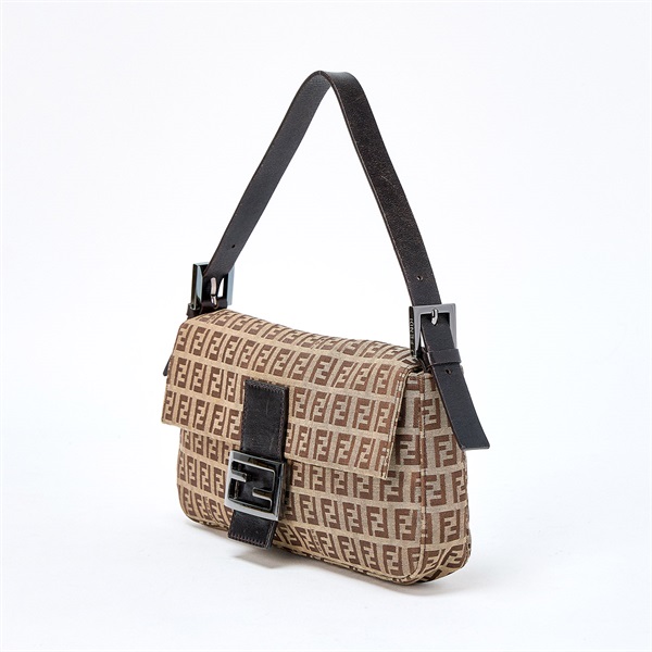 FENDI マンマバゲット ズッキーノ ショルダーバッグ ベージュ マットシルバー キャンバスの画像1