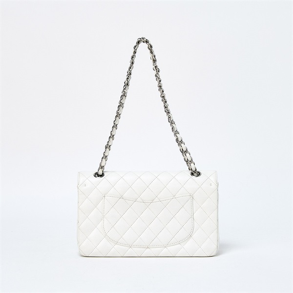 CHANEL マトラッセ ダブルフラップダブルチェーン 25 2007年 ショルダーバッグ ホワイト シルバー キャビアスキンの画像2