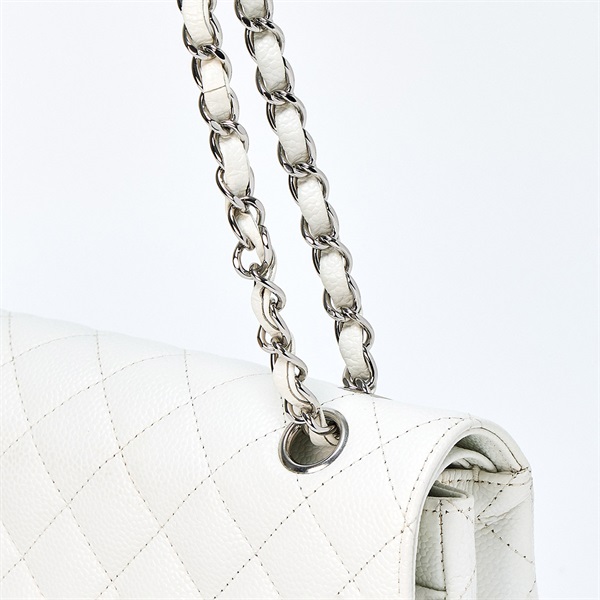 CHANEL マトラッセ ダブルフラップダブルチェーン 25 2007年 ショルダーバッグ ホワイト シルバー キャビアスキンの画像3