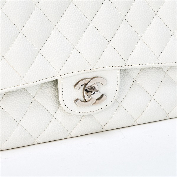 CHANEL マトラッセ ダブルフラップダブルチェーン 25 2007年 ショルダーバッグ ホワイト シルバー キャビアスキンの画像4