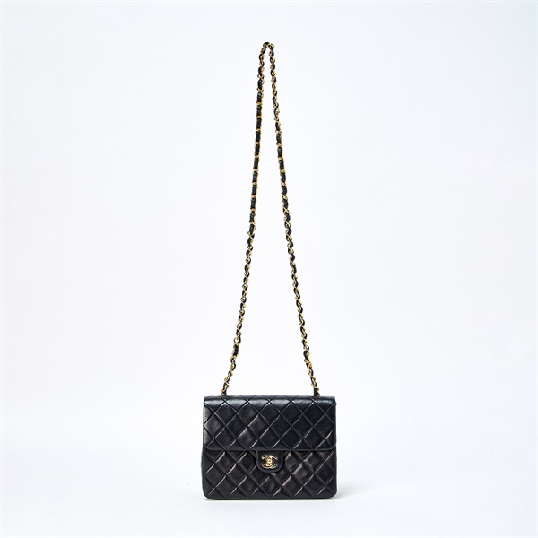 CHANEL ミニ マトラッセ シングルフラップシングルチェーン 1990年 ショルダーバッグ ブラック ゴールド ラムスキンの画像5