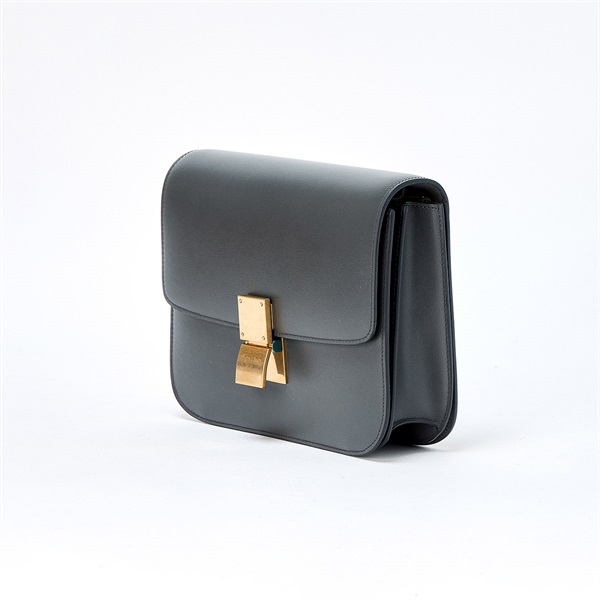 CELINE クラシックボックス ミディアム ショルダーバッグ グレー ゴールド カーフの画像1