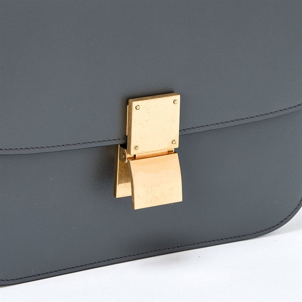 CELINE クラシックボックス ミディアム ショルダーバッグ グレー ゴールド カーフの画像3
