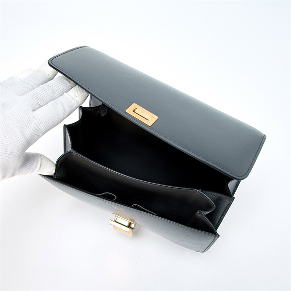 CELINE クラシックボックス ミディアム ショルダーバッグ グレー ゴールド カーフの画像5