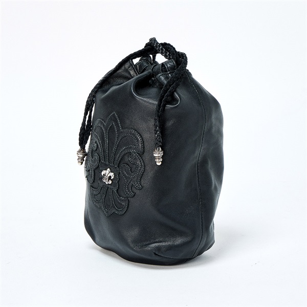 CHROME HEARTS BSフレア ドローストリング バッグ 巾着 ポーチ ブラック シルバー レザー 925の画像1