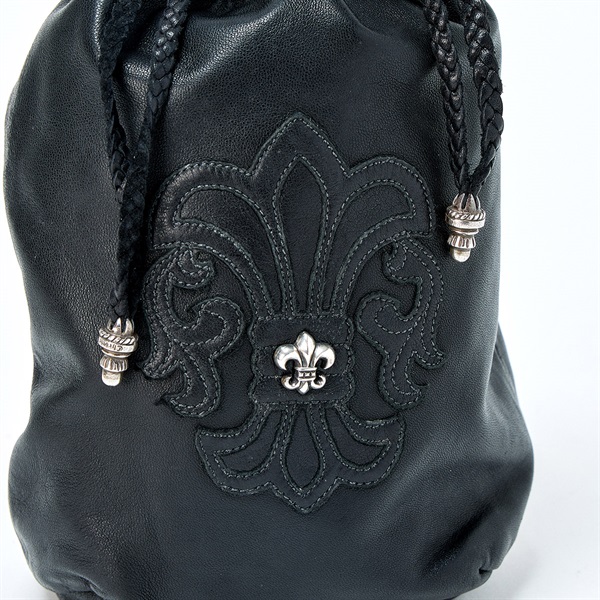 CHROME HEARTS BSフレア ドローストリング バッグ 巾着 ポーチ ブラック シルバー レザー 925の画像4