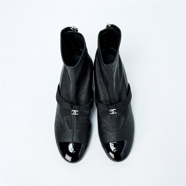 CHANEL ココマーク ブーツ 36C G40099 ブラック ラムスキン パテントレザーの画像2
