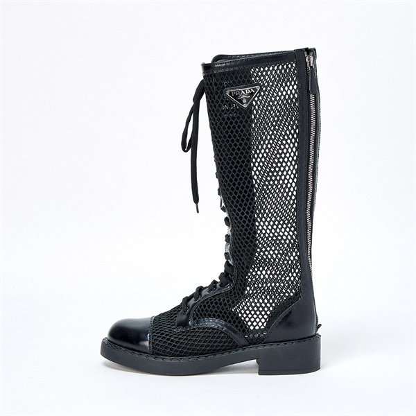 PRADA トライアングル ブーツ 37 2/1 ブラック ナイロンの画像2