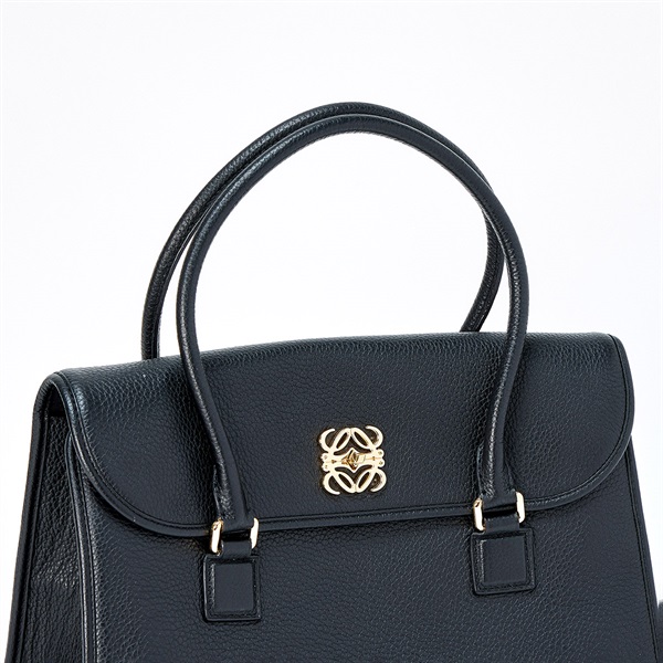 LOEWE アラモ36 ハンドバッグ ブラック ゴールド レザーの画像3