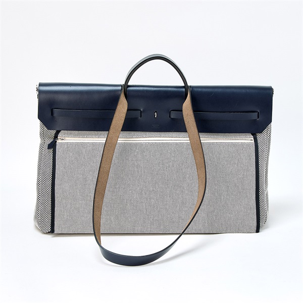 HERMES エールバッグ ジップルトゥルネ 50ジップTGM  2019年 D ハンドバッグ ブラック ホワイト シルバー トワルアッシュの画像2
