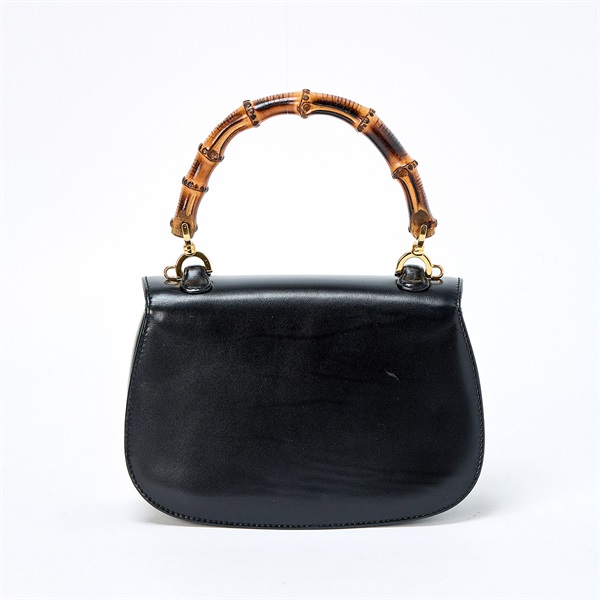 GUCCI バンブー ハンドバッグ ブラック ゴールド ボックスカーフの画像2