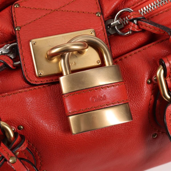 Chloe パディントンハンドバッグ レッド ゴールド レザーの画像4