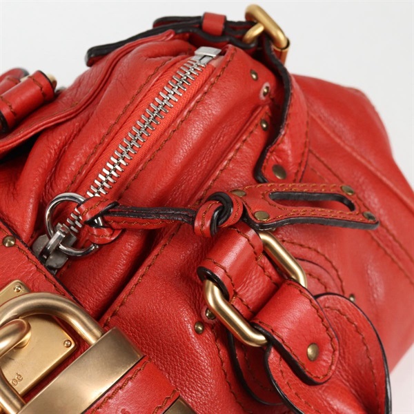 Chloe パディントンハンドバッグ レッド ゴールド レザーの画像7
