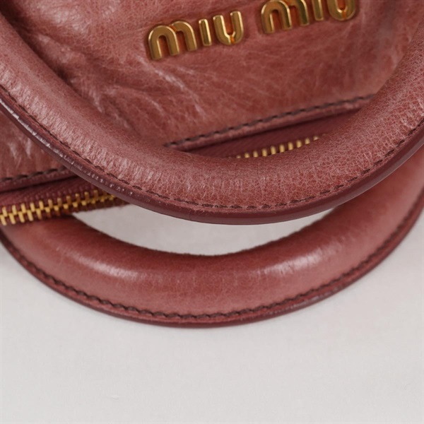 MIU MIU サイドリボン  ハンドバッグ ピンク ゴールド レザーの画像4
