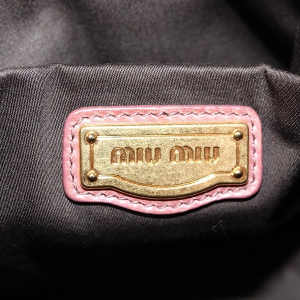 MIU MIU サイドリボン  ハンドバッグ ピンク ゴールド レザーの画像6